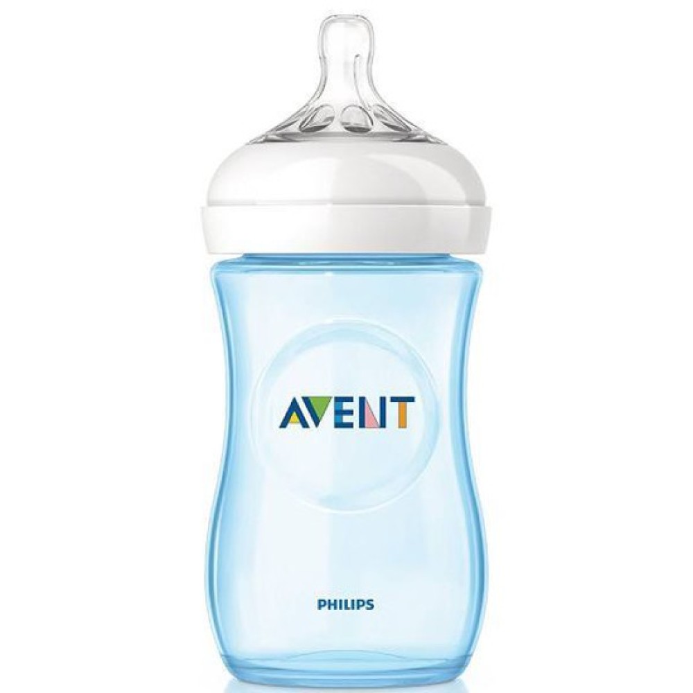 Avent | Natural | Πλαστικό Μπιμπερό Μπλε με Θηλή Αργής Ροής 1m+ | 260ml