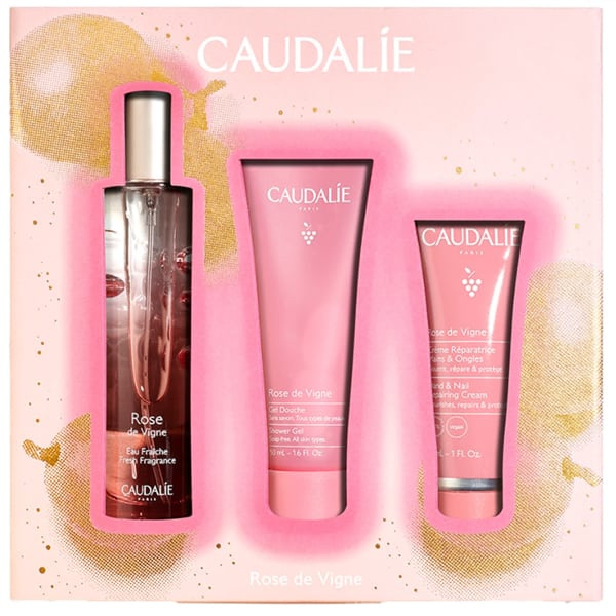 Caudalie | Rose de Vigne Xmas Promo Fresh Fragrance 50ml, Δωρό Shower Gel Αφρόλουτρο Σώματος, 50ml & Hand and Nail Repairing Cream 30ml | 1σετ 