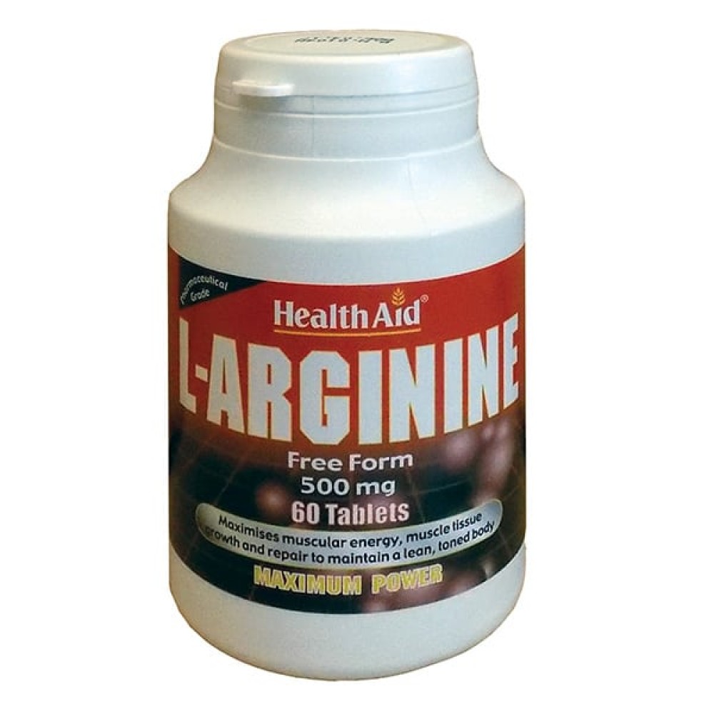 Health Aid | L-Arginine 500mg Συμπλήρωμα Διατροφής Για Παραγωγή Ενέργειας Στους Μύες | 60 ταμπλέτες