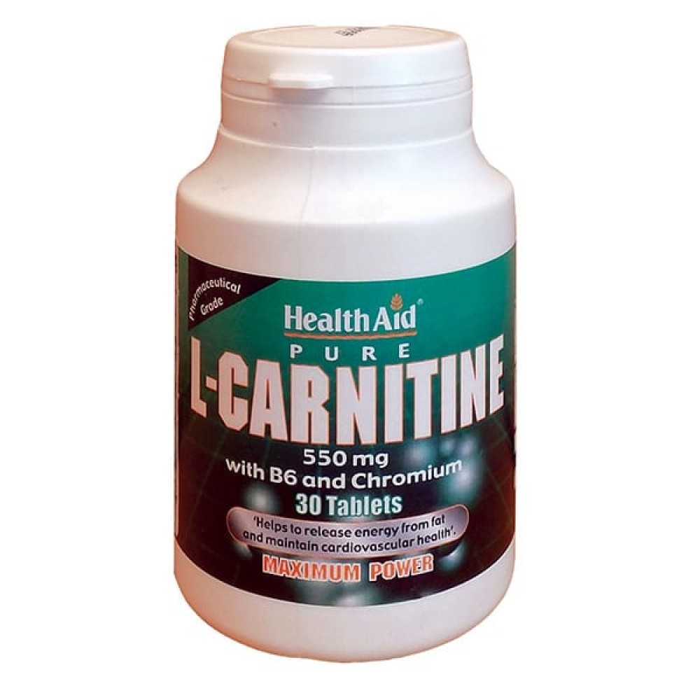 Health Aid | L-Carnitine 550mg With Vit B6 and Chromium | Συμπλήρωμα Διατροφής | 30 ταμπλέτες