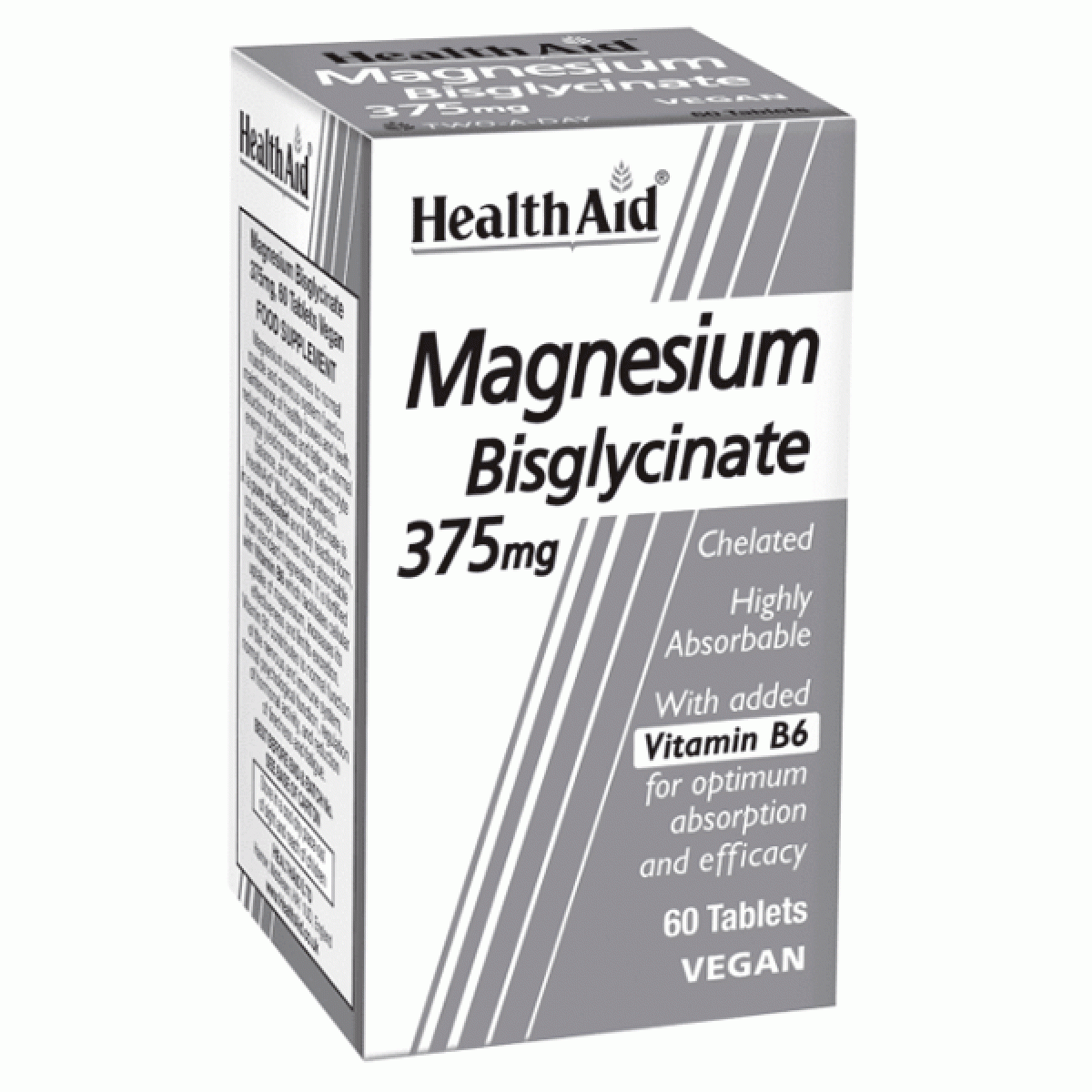 Health Aid | Magnesium Bisglycinate 375mg | Συμπλήρωμα Διατροφής Με Μαγνήσιο Δισγλυγινικό και Βιταμίνη Β6 | 60 Ταμπλέτες