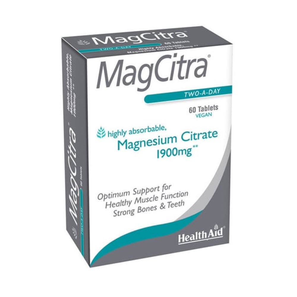 Health Aid | MagCitra Magnesium Citrate 1900mg | Κιτρικό Μαγνήσιο Υψηλής Ποιότητας | 60 ταμπλέτες