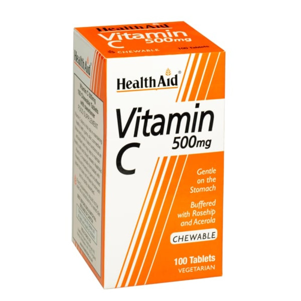 Health Aid | Vitamin C Chewable 500mg | Μασώμενη Βιταμίνη C Με Γεύση Πορτoκάλι | 100 Ταμπλέτες