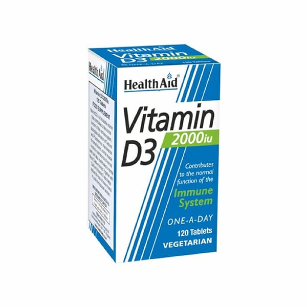 Health Aid | Vitamin D3 2000iu | Συμπλήρωμα Διατροφής με Βιταμίνη D3 για τη Φυσιολογική Λειτουργία του Ανοσοποιητικού | 120tabs