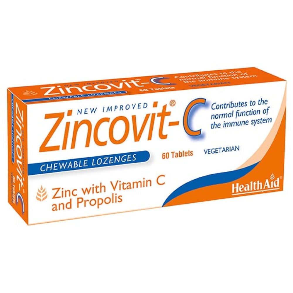 Health Aid | Zincovit-C Ψευδάργυρος με Vitamin C και Πρόπολη | 60 Μασώμενες Ταμπλέτες