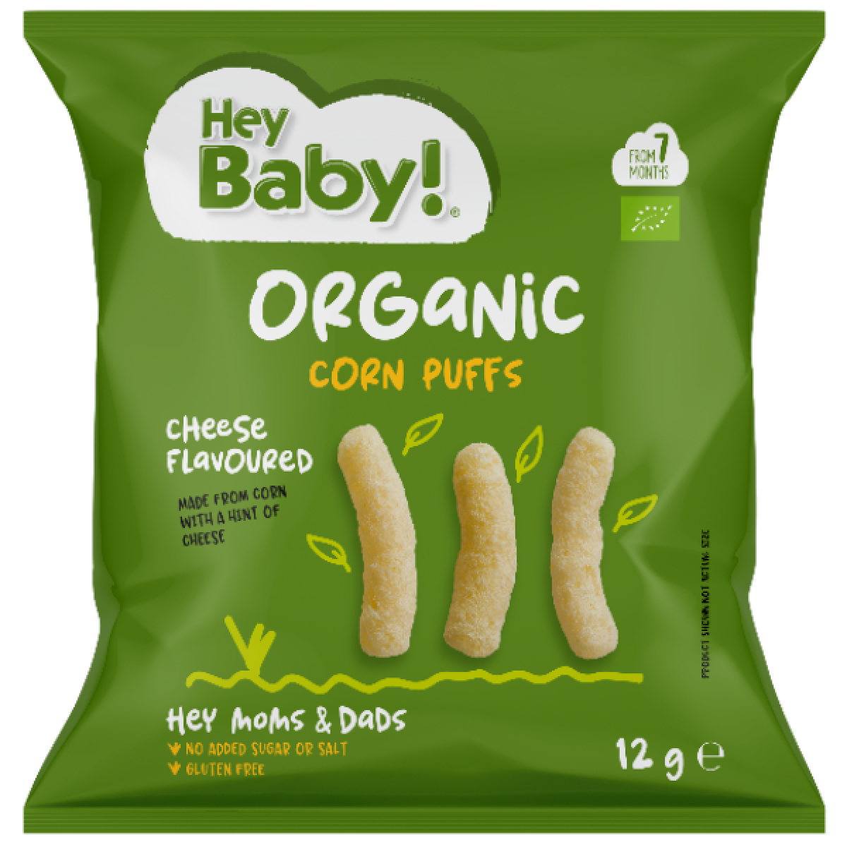 Hey Baby! | Organic Corn Puffs Cheese Flavoured Βιολογικό Σνακ Καλαμποκιού με Γεύση Τυρί | 12g