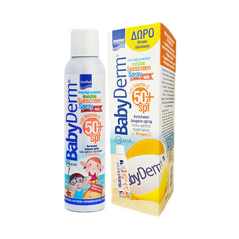 Intermed | BabyDerm Invisible Sunscreen Spray SPF50+ | Αντηλιακό Σπρέι Για Παιδιά 200ml  και  Μπάλα Θαλάσσης 