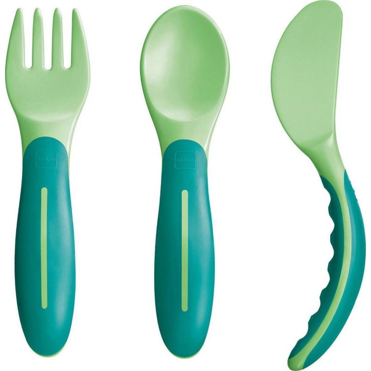 Mam| Baby\'s Cutlery | Πηρουνάκι, Κουταλάκι & Μαχαιράκι 6m+ Πράσινο|3τμχ