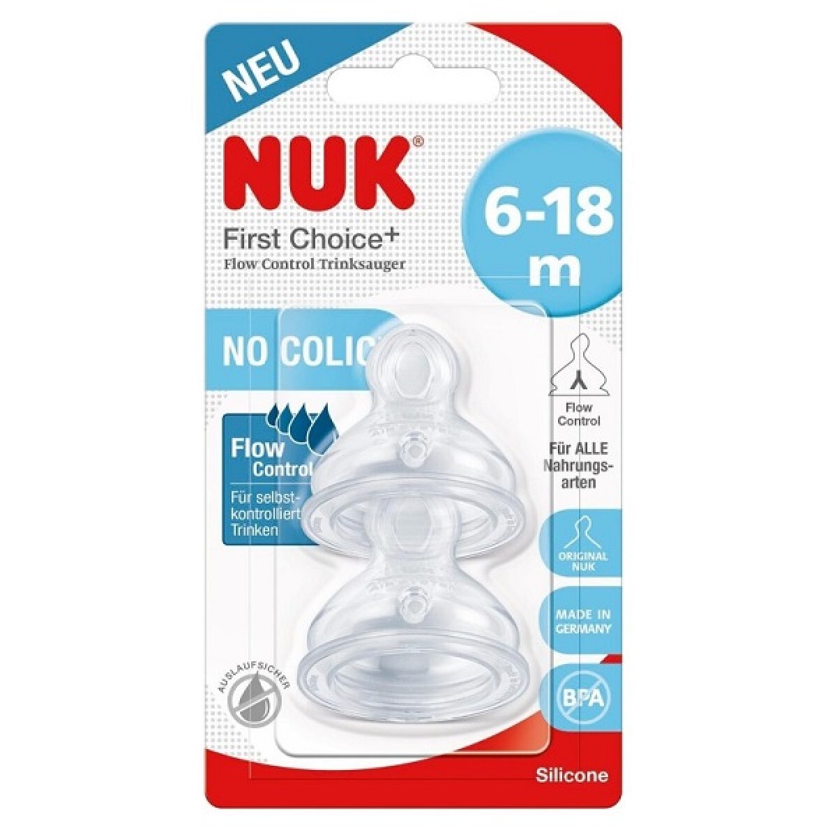  Nuk | First Choice+ Θηλή Σιλικόνης Flow Control 6-18m | 2 τμχ