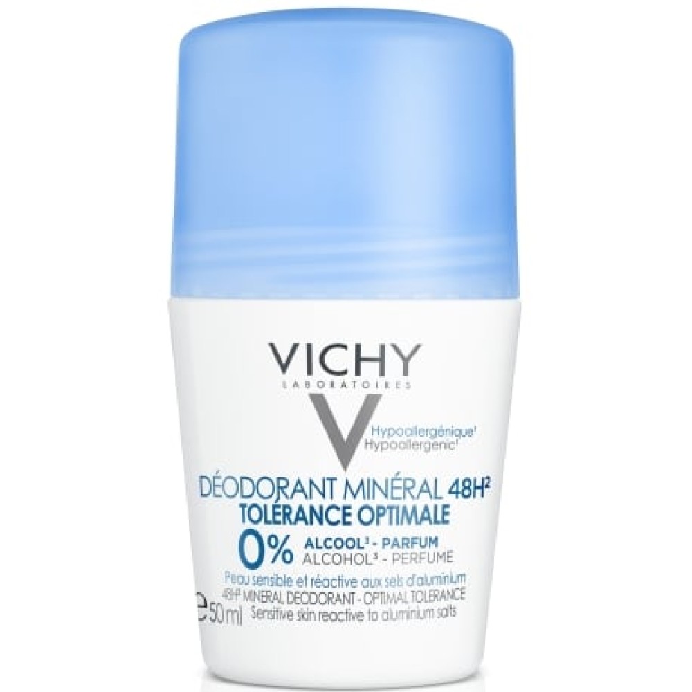 Vichy | Deodorant Mineral 48H Roll On Tolerance Optimale Αποσμητικό Χωρίς Άλατα Αλουμινίου & Aλκοόλη για Ευαίσθητη & Αντιδραστική Επιδερμίδα | 50ml