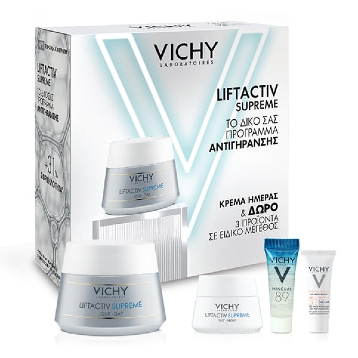 Vichy | Promo Liftactiv Supreme Kρέμα Ημέρας 50ml & ΔΩΡΟ Liftactiv Κρέμα Νύχτας 15ml, Mineral 89 Booster 4ml & Capital Soleil UV-Age Daily 3ml