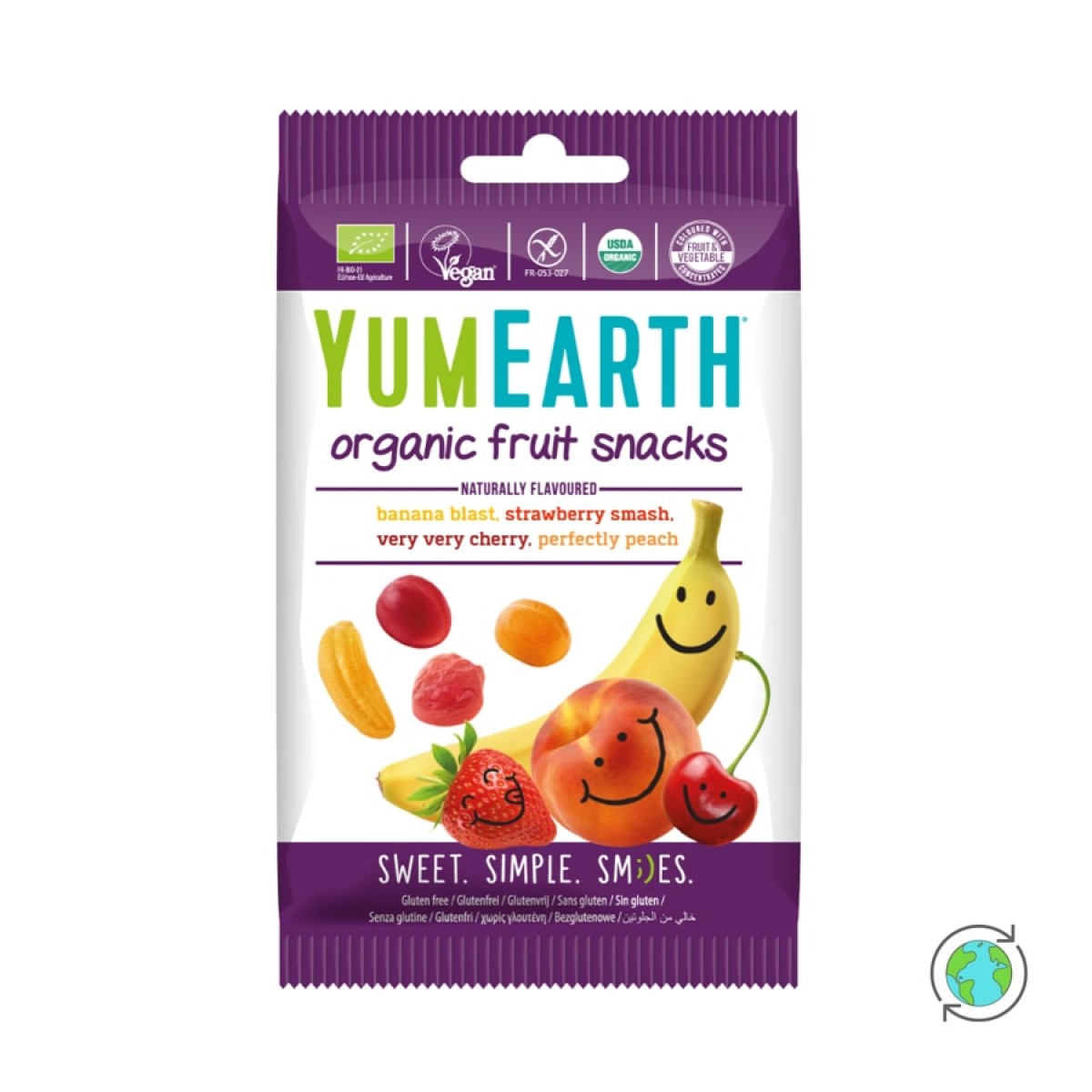 YumEarth | Organic Fruit Snacks | Βιολογικό Σνακ Φρούτων Μπανάνα, Φράουλα, Κεράσι & Βερίκοκο | 50gr